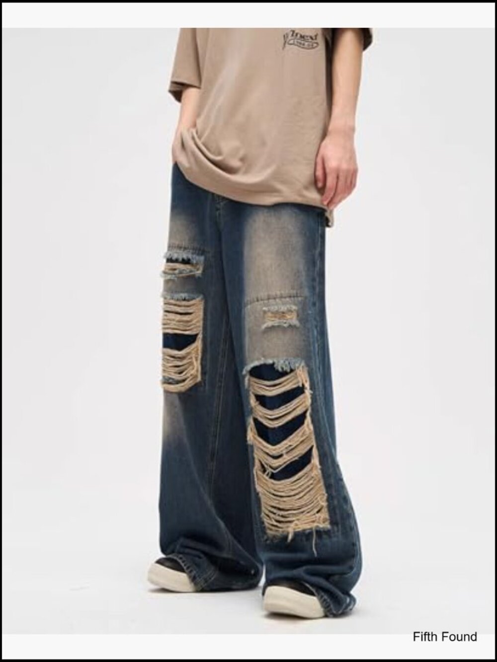 Baggy High Waisted Ripped Straight Leg Jeans Distressed Y2K Grunge - Picture 3 of 5